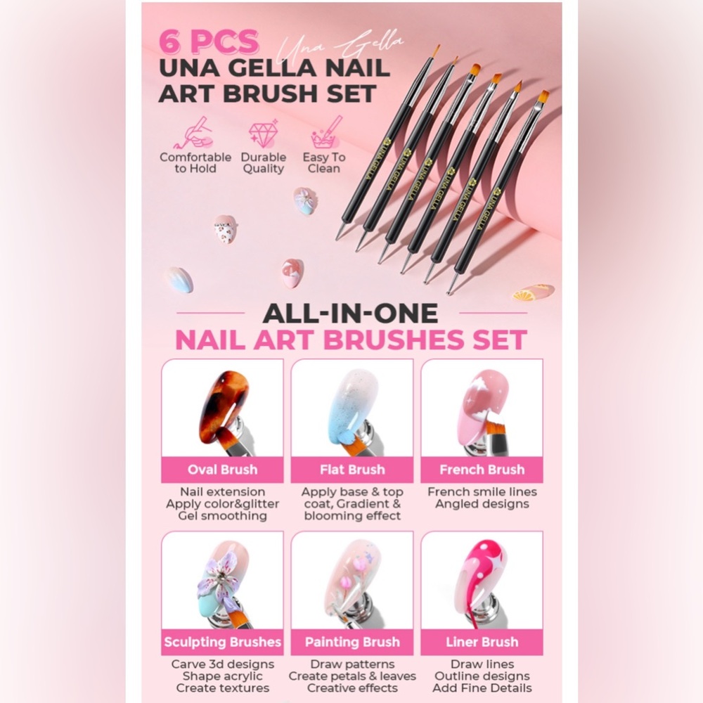 Brand New! UNA GELLA Nail Art Brush Set - Picture 8 of 12